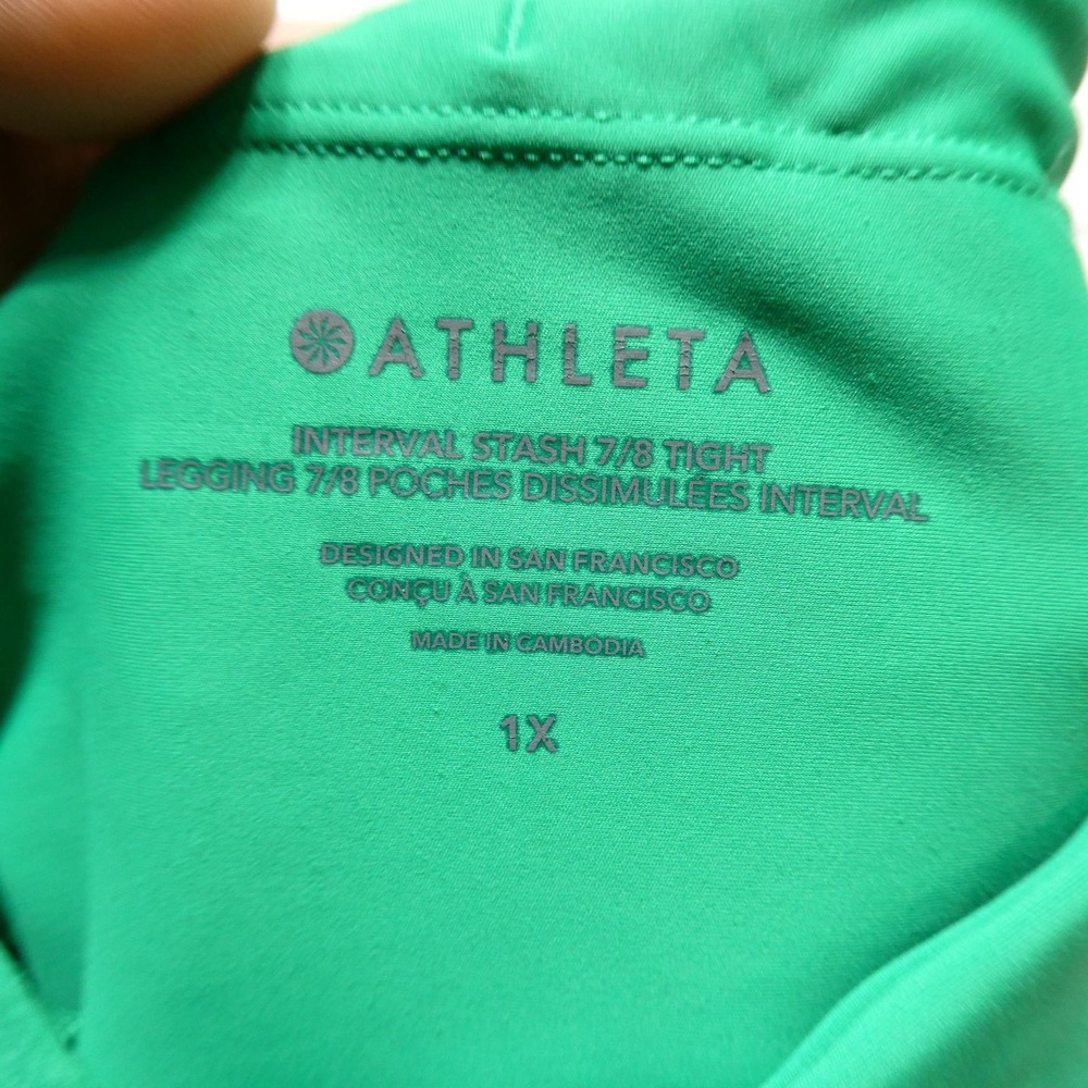 Athleta Leggings Womens 1X Green Interval Stash 7/8 Tight Ankle Pockets Gym - Picture 2 of 10